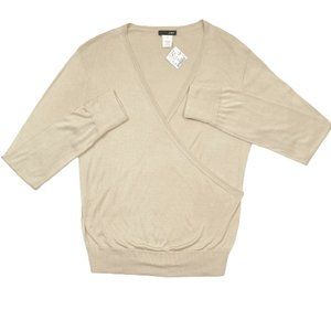 NEW J Crew Wrap Front Sweater!  Medium  Tan  Lightweight Silk & Cashmere